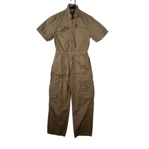 GAP Women Size 6 Olive Green Utility Boiler Suit Cargo Jumpsuit Short Sleeve Zip